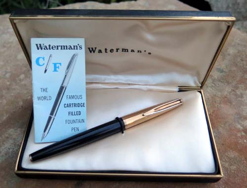 WATERMAN'S CF FOUNTAIN PEN, BLACK W/ GOLD FILLED TRIM AND INLAY ON SECTION